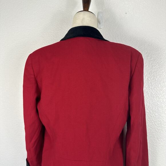 Vintage Talbots Blazer Jacket Women 10 Petite Red Wool Velvet Accents Holiday - Picture 7 of 10